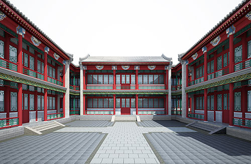 西双版纳北京四合院设计古建筑鸟瞰图展示